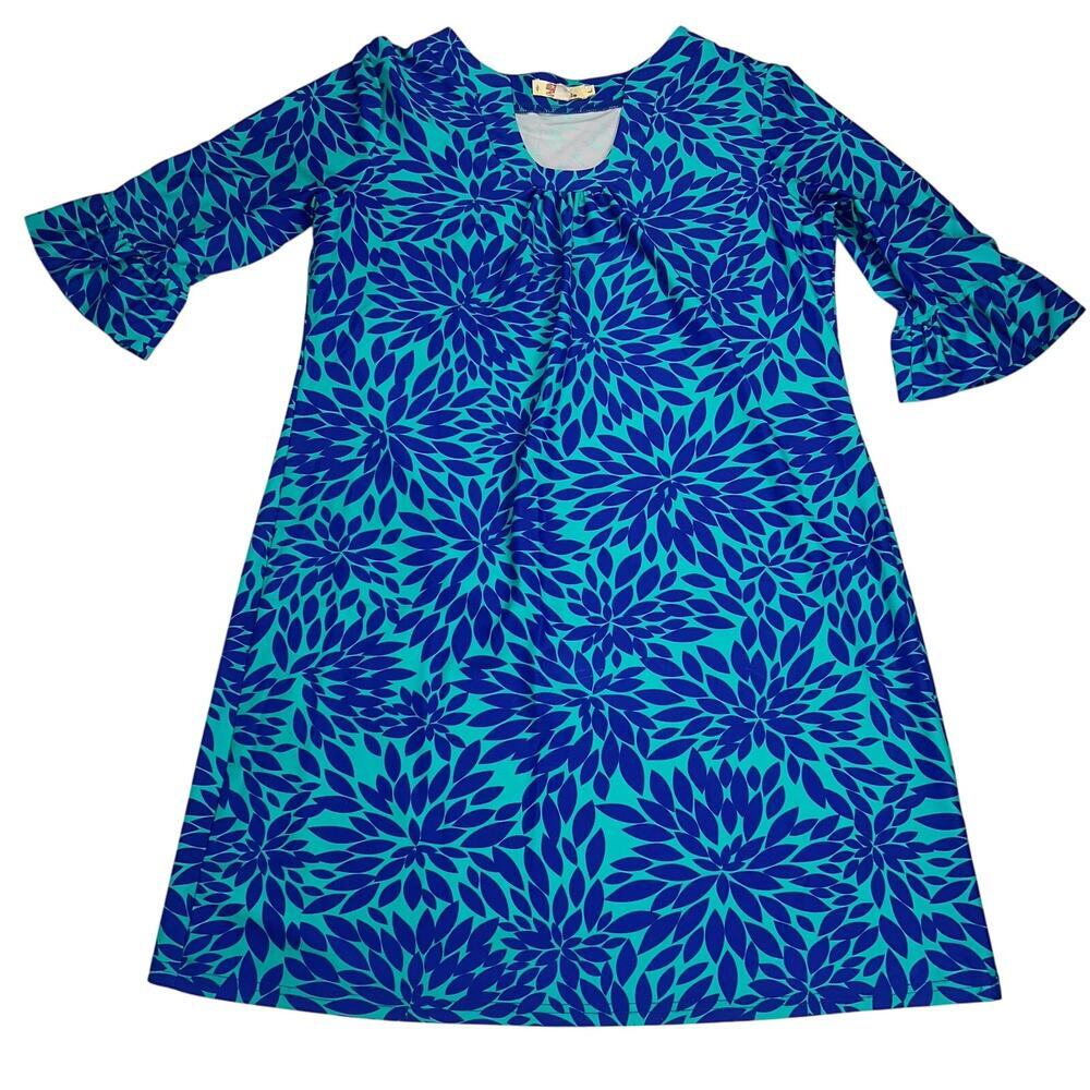 Aryeh Bell Sleeve Skimmer A-Line Dress Turquoise Royal Blue Size L